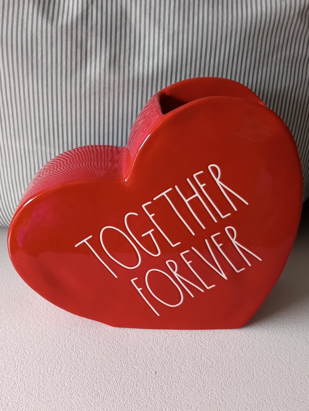 NIB Rae Dunn Red Tilted Heart Ceramic Decor "Together Forever" Vase